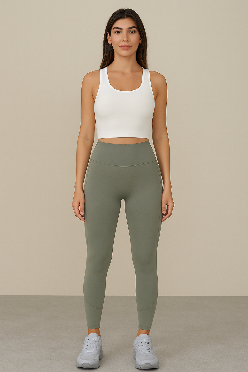 Model wearing high-waisted sculpt active leggings by Flexline, body-contouring gymwear activewear